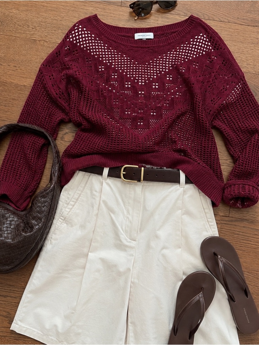 American Eagle Women's Maroon Sweater Knit Pullover 3/4 Sleeves, Size M